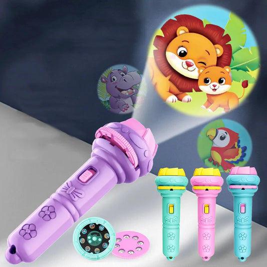 Kids Flashlight Projector Torch Lamp Toy Cute Cartoon Creativity Sleeping Story Book Light Up Toy Baby Early Education Toy Gifts