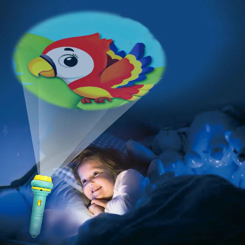 Kids Flashlight Projector Torch Lamp Toy Cute Cartoon Creativity Sleeping Story Book Light Up Toy Baby Early Education Toy Gifts