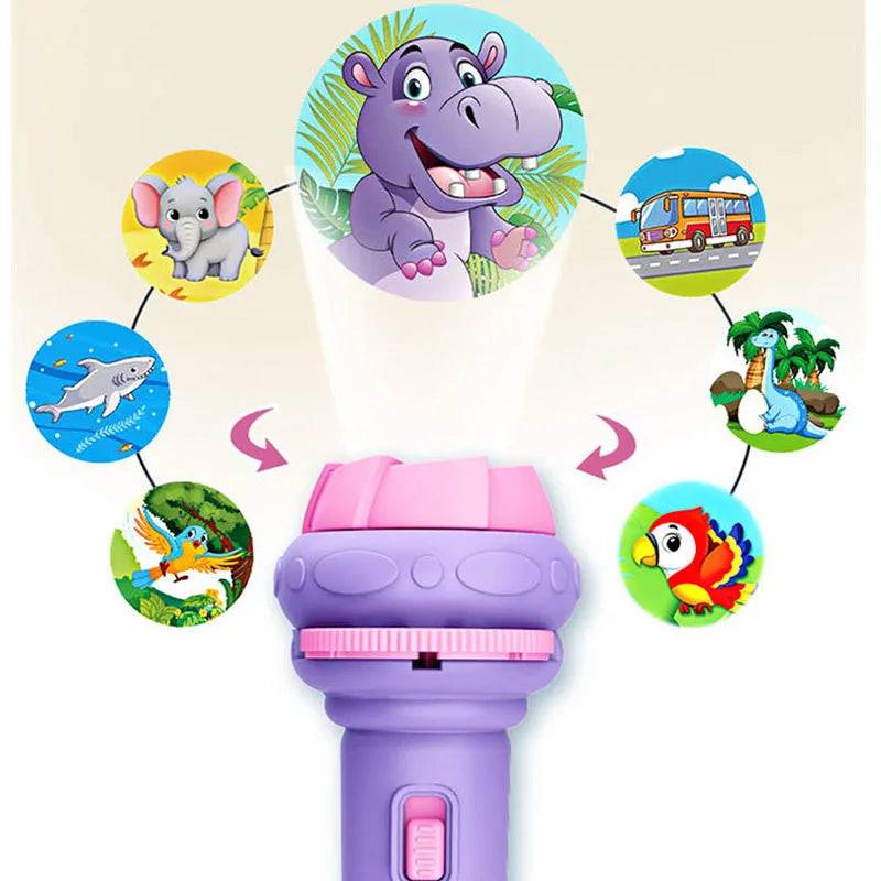 Kids Flashlight Projector Torch Lamp Toy Cute Cartoon Creativity Sleeping Story Book Light Up Toy Baby Early Education Toy Gifts